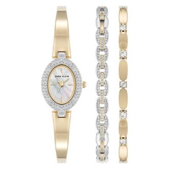 Anne Klein Quartz Mother of Pearl Dial Ladies Watch and Bracelet Set AK-5433TTST