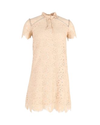 Sandro Sandro Embellished Lace Mini Dress in Beige Cotton