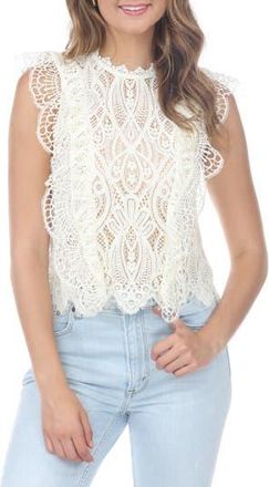 Rain + Rose Lace Ruffle Sleeve Top in Ivory at Nordstrom Rack, Size X-Large