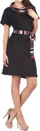 Papillon Solid Dress With Stripe Cowl Neck & Belt In Black