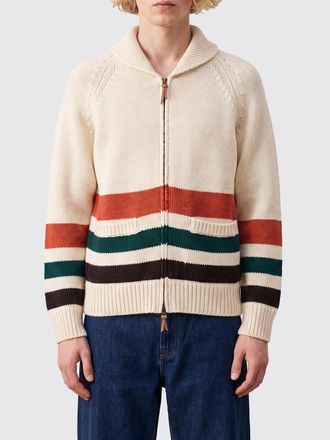 Sebago Striped Wool Blend Cardigan with Shawl Collar and Zip