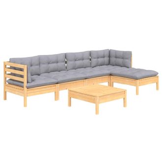 vidaXL Juego De Muebles De Jard&iacute;n 6 Pzas Y Cojines Madera Pino Gris Vidaxl