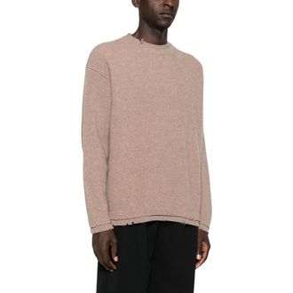 Federico Cina Round-neck Knitwear, male, Beige, Size: S Taupe Ribbed Knit Sweater