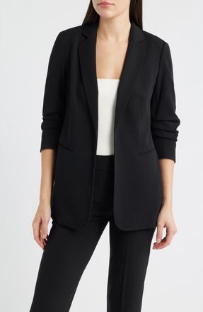 Anne Klein Scrunch Sleeve Open Front Jacket in Anne Black at Nordstrom, Size Xx-Small