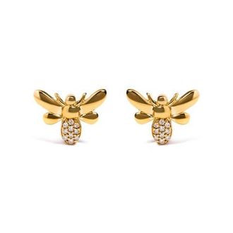 House of Brilliance 10K Yellow Gold Diamond Accented Bumble Bee Stud Earring at Nordstrom