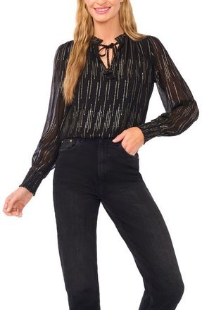 CeCe by Cynthia Steffe Bead Detail Tie Neck Top in Rich Black at Nordstrom, Size Medium