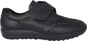 Waldl&auml;ufer Zwarte leren brede pasvorm sneaker - Dames - Sneakers - Zwart - 36 EU - Schoenen
