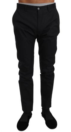 Dolce & Gabbana Mens Wool-Blend Formal Trousers Black Silk Nylon