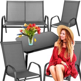 OEM Conjunto De Muebles De Jard&iacute;n De Metal, 2 Sillas, Sof&aacute; Y Mesa Para Terraza Y Balc&oacute;n, Gogarden