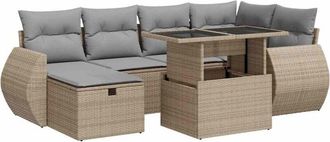 vidaXL Vidaxl - Set Sof&aacute;s De Jard&iacute;n 7 Piezas Y Cojines Rat&aacute;n Sint&eacute;tico Beige