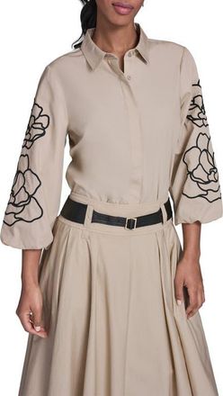Karl Lagerfeld Floral Puff Sleeve Shirt in French Beige at Nordstrom, Size Small