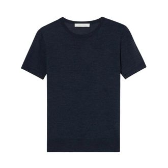 Brooks Brothers Relaxed Diamond Merino Korte Mouw Trui - Dames - T-shirts - Blauw - S - Wol - Tops