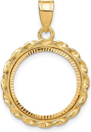 Diamond2Deal 14k Yellow Gold Diamond-cut Wide Twisted Wire 16.5mm Coin Bezel Pendant
