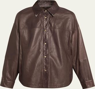 Brunello Cucinelli Snap-Front Soft Leather Shirt