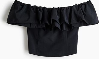 H&M Schulterfreies Shirt mit Volantbesatz - Schwarz