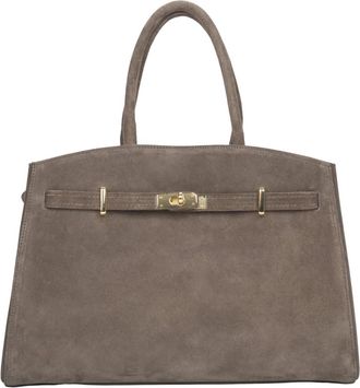 Estro & Luminara Italiaanse Velours Tote - Dames - Handtassen - Grijs - ONE Size - Tassen