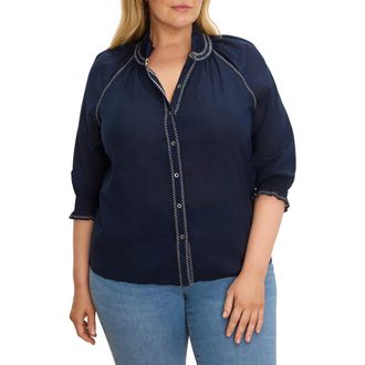 Nic+Zoe Zigzag Stitch Button-Up Shirt in Dark Indigo at Nordstrom, Size 1X