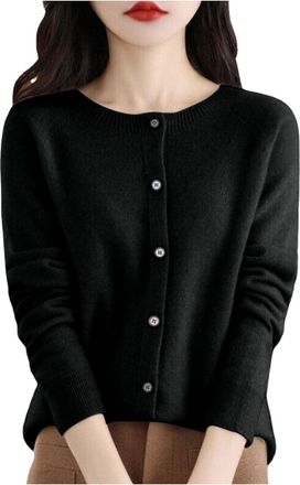 Generic Womens Cashmere Cardigan,Round Neck Fluffy Sweater Spring Winter Long Sleeve Knitted Solid Color Soft Cardigan Sweater