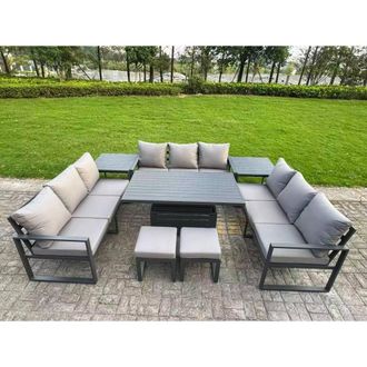 Fimous Aluminum U-Shaped 11-Seater Dining Set with Lifting Table in Dark Grey