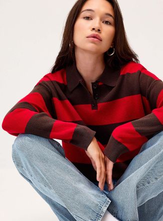 Twik Womens Wide stripe polo-collar sweater