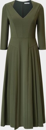 Kay Unger Enola Pleated Stretch Crepe Midi Dress