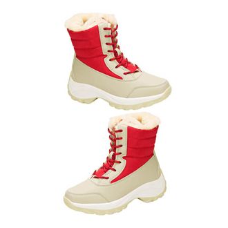 Supvox WomenS Winter Faux Lined Lace-Up Platform Snow Boots Mid-Calf Warm Cotton Shoes for Outdoor and Casual Wear Red
