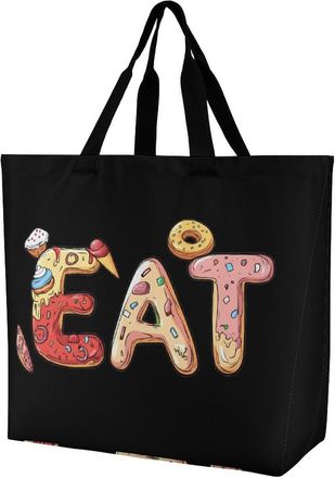 Generic EAT Foodie Reusable Shopping Bags One Shoulder Grocery Tote Bag Waterproof Big Purse for Work Travel