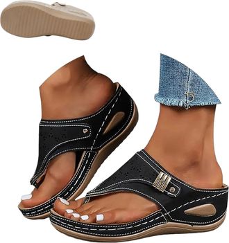 Generic 2026 Summer Womens Orthopedic Sandals Arch Support Wedge Slip On Beach Flip Flops, Vintage Wide Width Casual Boho Slippers, Dressy Comfort Sandals (Bl