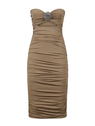 Amen Beaded Sweetheart Midi Dress - Gray