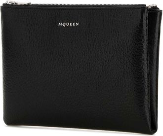 Alexander McQueen Womens Black Leather Pouch Blacksilver Beauty Case