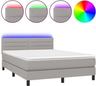 vidaXL Estructura De Cama Led Con Cabecero Con Somier Colch&oacute;n 140x200 Cm Tela Gris Claro Tdl0208542