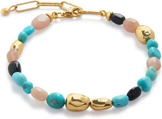 Monica Vinader Rio Multi Gemstone beaded bracelet - women - Turquoise/Moon Stone/Recycled Silver/Recycled 18kt Gold Vermeil/Onyx - One Size - Blue
