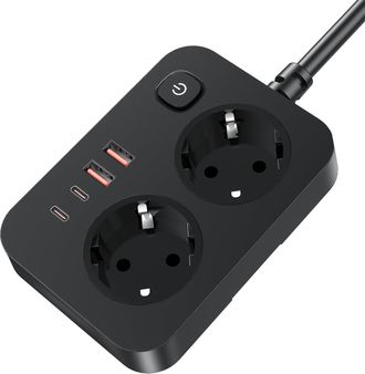 OEM Regleta 6 En 1 Con Usb-c Y Protecci&oacute;n Contra Sobretensiones, 2 Tomas Con Interruptor Y 2 Puertos Usb/2 Usb Tipo C, Cable De Extensi&oacute;n De 2 M, Para El 