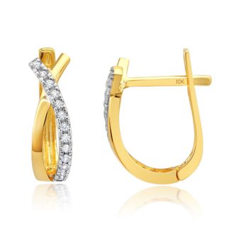 MAX + STONE 10k Gold Yellow Hoop Earrings with Round Cubic Zirconia Accents 13mm