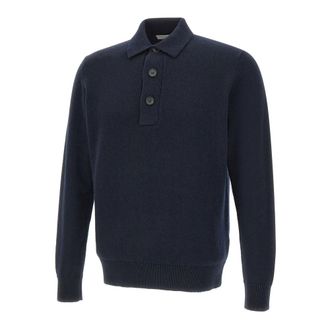 FILIPPO DE LAURENTIIS Round-neck Knitwear, male, Blue, Size: 2XL Wool and cashmere polo shirt