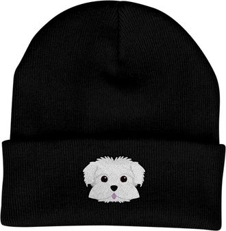 Bang Tidy Clothing Maltese Beanie Hat - Dog Lovers Gifts for Women - Winter Hats for Women - Knitted Wooly Ladies Hats - Dog Walking Accessories - Embroidered Gifts for 