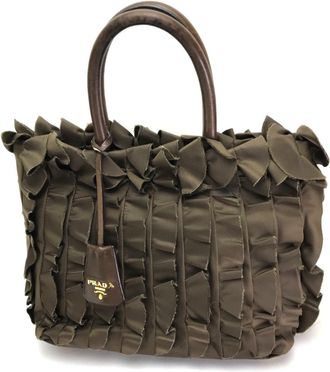 Prada Brown Nylon Canvas Leather Handbag Tote Bag (Pre-Owned)