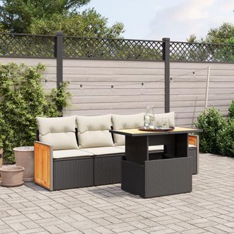 vidaXL Set De Muebles De Jard&iacute;n 5 Pzas Y Cojines Rat&aacute;n Sint&eacute;tico Negro Vidaxl