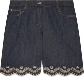 Fiorella Rubino Bermuda Jeans met Sangallo Borduurwerk - Dames - Denim shorts - Blauw - 2XL - Katoen - Korte Broeken