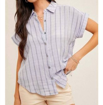 Hem & Thread Tina Stripe Top In Blue