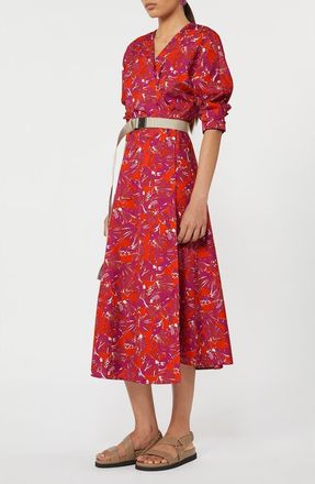 Max Mara Camino Shell Print Cotton Poplin Wrap Dress in Coral at Nordstrom, Size 10