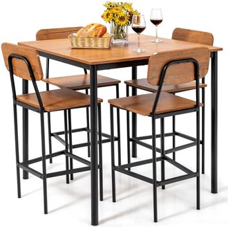 Costway 5PCS Industrial Dining Table Set Kitchen Bar Counter Height Table and 4 Stools
