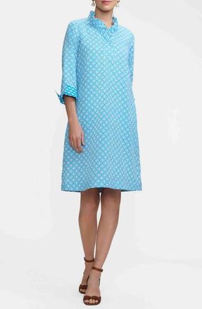 Foxcroft Tammy Geo Lattice Cotton Shirtdress in Blue/white at Nordstrom, Size X-Large