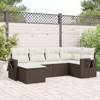 vidaXL Set Sof&aacute;s De Jard&iacute;n 6 Piezas Y Cojines Rat&aacute;n Sint&eacute;tico Marr&oacute;n Vidaxl