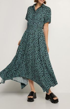 Lascana Womens Printed Shirt Collar Dress in Jade & Black at Nordstrom, Size 10