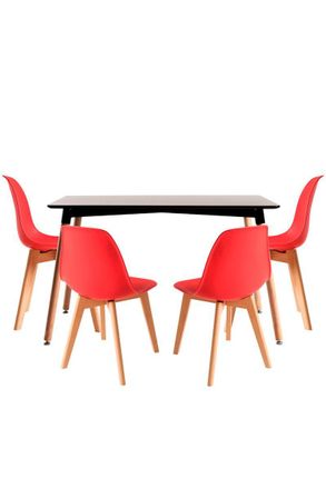 Regalos Miguel Regalos Miguel - Conjuntos De Mesa Y Sillas - Conjunto Mesa Tower Rectangular 120 X 80 Cm Negra Y Pack 4 Sillas Kelen - Rojo