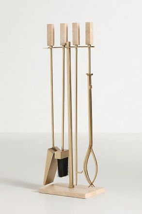 Anthropologie White Travertine Marble Fireplace Tool Set