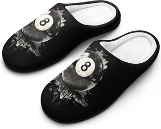 Generic 8 Ball Billiards Pool Slippers Men Winter Warm Cotton Anti-Slip Indoor Slip-Ons House Shoes