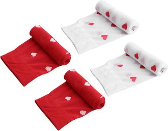 Frcolor ValentineS Day Heart Pattern Long Socks for Women, 2 Pairs over Knee Stockings with Red and White Heart Prints, Romantic Party Leg Stockings