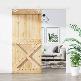 Berkfield Home Sliding Door with Hardware Set 95x210 cm Solid Wood Pine in Brown
